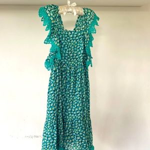 NEW PEEK SUMMER DRESS FLOWER PRINT - SIZE 6/7- TURQUOISE COLOR - TULIP FLOWER